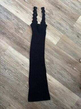 Y.A.S Knit Black Wavy Hem Midi Dress